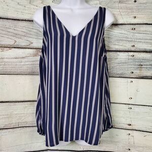 Old Navy Medium Navy Blue White Vertical Stripe Sleeveless Tank Top